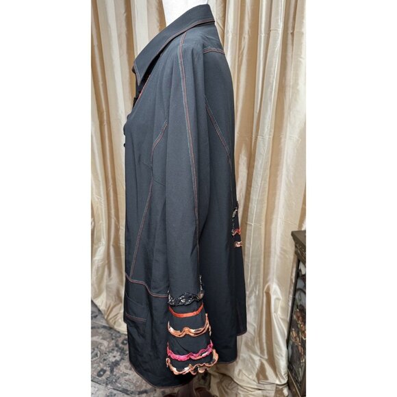 VTG ALAIN WEIZ 14 SILK BLOUSE TOP FALL HALLOWEEN JACKET TUNIC LIKE EILEEN FISHER - Picture 2 of 13